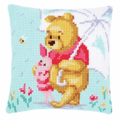 Image of Vervaco Counted Cross Stitch Kit: Disney: Winnie in The Rain, Cotton, NA, 40 x 40cm