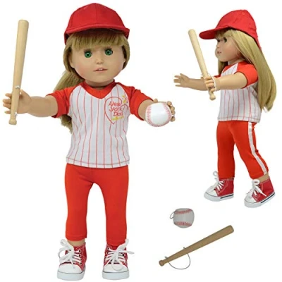 Image of The New York Doll Collection Baseball Set Fits 18 Inch/46cm Dolls Includes 2 pc Uniform Bat, and Cap Clothes Sports Accessories