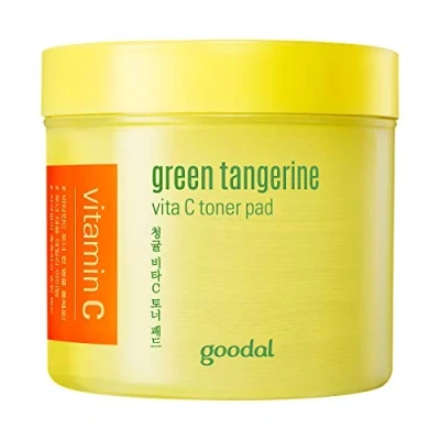 Image of Goodal Green Tangerine Vitamin C Toner Pads with ‘5 in 1’ Effect Exfoliates, Tones, Brightens, Moisturizes, and Detoxifies Sensitive Skin (70 Pads)