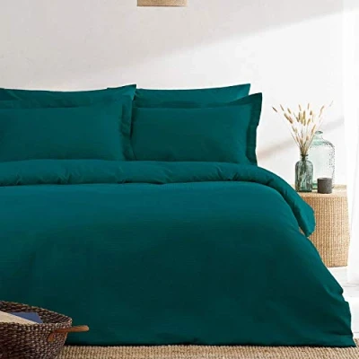 Image of The Linen Yard Waffle Duvet Cover Set Teal Cotton Size Single