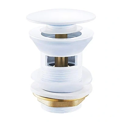 Image of Drain Stopper Slotted Basin Waste Bathroom Click Clack Pop Up Brass Chrome Finished Plug Sink Tap Push with Overflow (White)