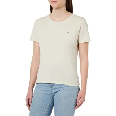 Image of Tommy Jeans Women&#039;s Tjw Soft Jersey Tee S/S Knit Tops, Newsprint, L