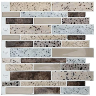 Image of Art3d Peel and Stick Backsplash Tiles for Kitchen, 10 Sheet on Wall Kitchen Bathroom Laundry Room Back Splashes, 12 x Inch, Brown Stone Design