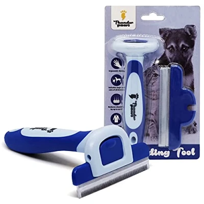 Image of Thunderpaws Professional De Shedding Tool and Pet Grooming Brush, D Shedz for Breeds of Dogs, Cats with Short or Long Hair, Small, Medium Large (Blue)