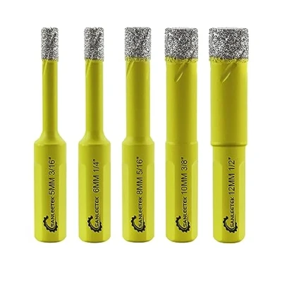 Image of Dry Diamond Drill Bits Set 5pcs 5/6/8/10/12mm SANLEETEK Hole Saw Kit with Triangle Shank for Ceramic Porcelain Tile Granite Marble Quartz Stoneware