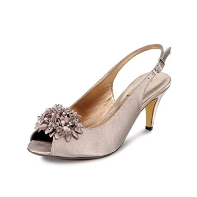 Image of Lunar Sabrina Satin Slingback Court 3 UK Taupe