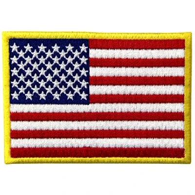 Image of American Flag Embroidered Patch Gold Border USA United States of America Military Uniform Iron On Sew Emblem