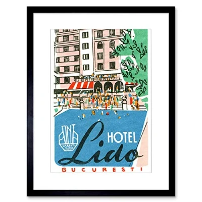 Image of Wee Blue Coo Advert Travel Tourism Bucharest Hotel Lido Framed Wall Art Print