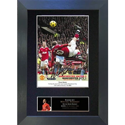 Image of WAYNE ROONEY Overhead Kick Signed Autograph Mounted Photo Reproduction PRINT A4 Rare Perfect Birthday (297 x 210mm) #55 (Black Frame)