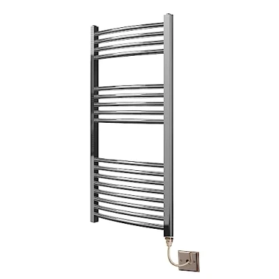 Image of Greened House Chrome Curved Electric Heated Towel Rail 500mm W x 1000mm H Bathroom Radiator