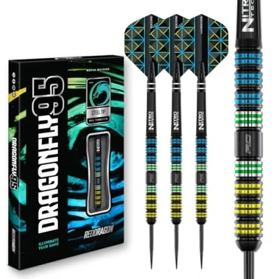 Image of RED DRAGON Darts Dragonfly 95 24g 95% Tungsten Professional Steel tip Set with Dart Flights and Shafts (Stems)