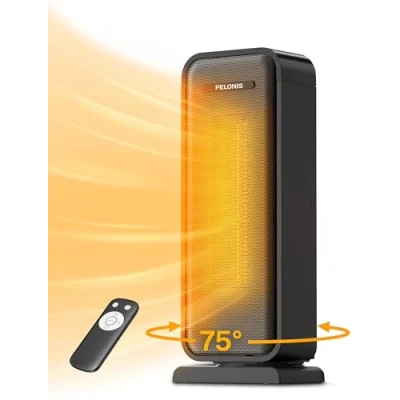 Image of PELONIS Electric Heater, 2000W Energy Efficient Space Silent Room Portable Ceramic Fan Heaters, Thermostat 2 Settings 12H Timer, Overheat &amp; Tip Over Protection, for Bedroom