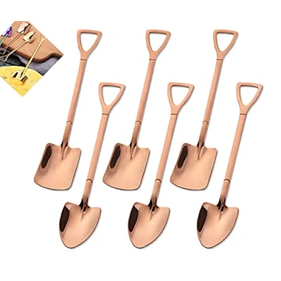Image of Stainless Steel Coffee Latte Spoon, Teaspoon, Ice Cream Dessert Shovel Shaped Mixing Spoon Cutlery Set (6 Pieces)