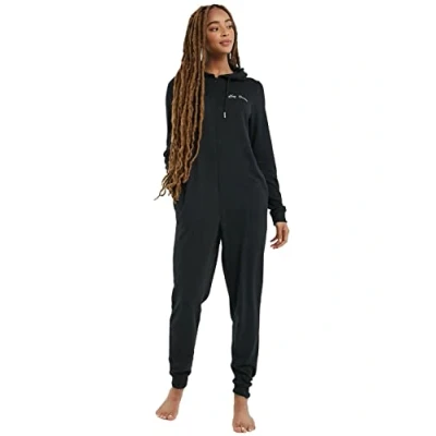 Image of SS7 Womens Onesies Knitted All in One Hooded Jumpsuit Sleepwear Black