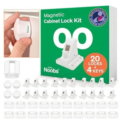 Image of Magnetic Cupboard Locks for Children by LoveNoobs™, 20 Locks+4 Keys, Child Kitchen Cupboards, Safety Locks, Baby Proofing, Proof Locks,Baby