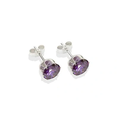 Image of Sterling silver 7mm Amethyst CZ crystal stud earrings. Gift box
