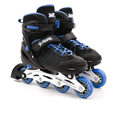 Image of M.Y X Skate Adjustable Blue Inline Roller Skates with Built In Adjusters Kids Boots for Boys &amp; Girls Small