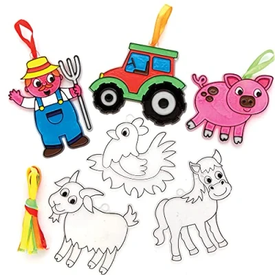 Image of Baker Ross FE538 Farm Suncatcher Craft Pack of 10, Stained Glass Effect for Kids to Decorate and Display Arts Activities