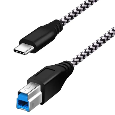 Image of Fasgear 1.83m Type C to USB B 3.0 Cable Nylon Braided Male Cord (6ft, White)