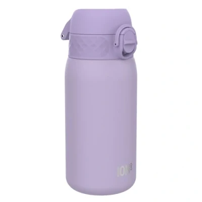 Image of Ion8 Stainless Steel Water Bottle (350ml) Leakproof Drinking Bottle, Triple Lock Lid Prevent Spills &amp; Hide Away Handle, Dishwasher Safe Straw Compatible, Slimline Design for Backpacks, Lilac Purple