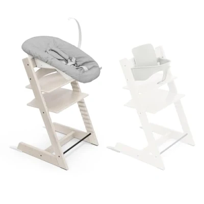 Image of Stokke Tripp Trapp High Chair, Whitewash/White (Includes Chair &amp; Baby Set2) with Newborn Set Safe, Adjustable, Ergonomic Design