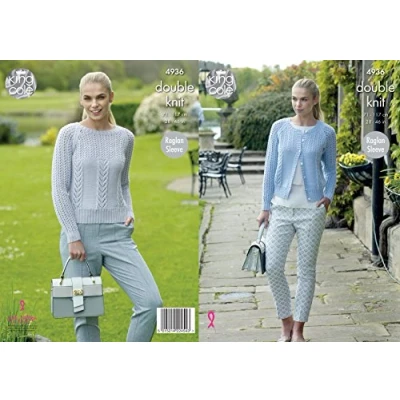 Image of King Cole 4936 Knitting Pattern Womens Raglan Cardigan and Sweater in Luxury Merino DK,Multicolor,28&quot; 46&quot; (71cm 117cm) Bust.
