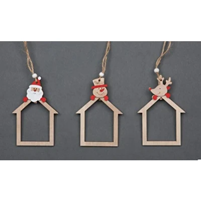 Image of SHATCHI Christmas Tree Ornaments Wooden Aesthetic Hanging Decorations set of 3 pcs Xmas DIY Holiday Home Décor Shape Santa, Reindeer, Snowman pieces(10cm)