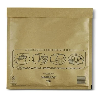 Image of Sealed Air Mail Lite Bubble Padded Envelopes Gold/White (Gold, G/4 (240 x 330mm) Box of 50)