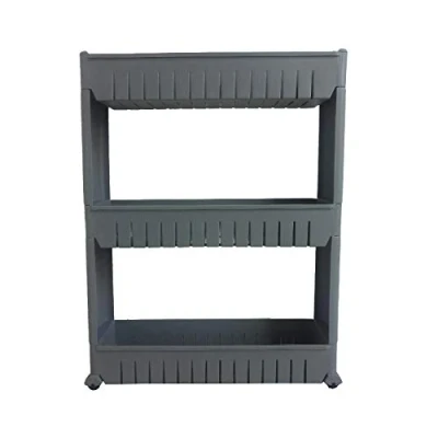 Image of HYGRAD® Slide Out Storage Tower Folding 3/4 Tier Rolling Castor Kitchen Bathroom Trolley Rack UK (Grey, 3 Tier)