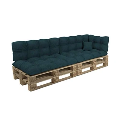 Image of POKAR Euro Pallet Quilted Pillow Set of 6: Seat Cushion 120 x 80cm + Back 40cm, Garden Pillows Sofa, Patio, Without Pallets, Dark Green