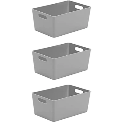 Image of Wham Bam 4.02 Cool Grey Plastic Studio Storage Office Home &amp; Kitchen Tidy Organiser 25.5 x 17 11cm (3 Baskets)