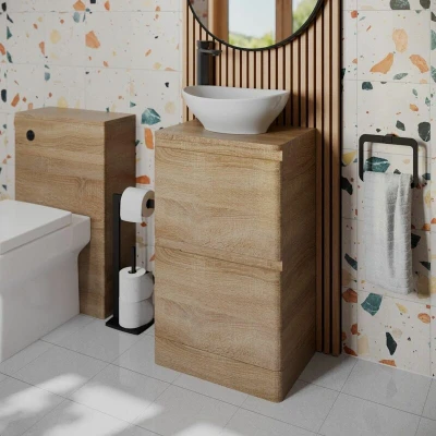 Image of Regis Forma Wood Freestanding Countertop Vanity Unit with Roubaix White Basin 500mm