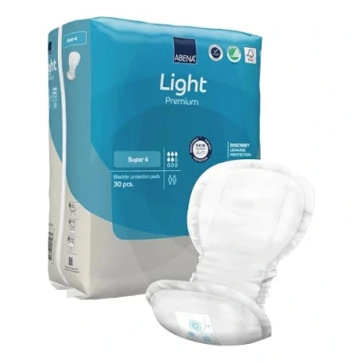 Image of ABENA Light Incontinence Pads, Eco Labelled Women&#039;s Pads Adults, Breathable and Comfortable with Fast Absorption Protection, Maxi 4, White, 850 ml, 30 PK