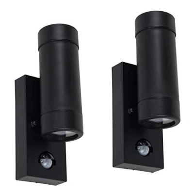 Image of MiniSun Pair of Modern Black IP44 Rated Outdoor Garden Up/Down Wall Lights with PIR Motion Sensor