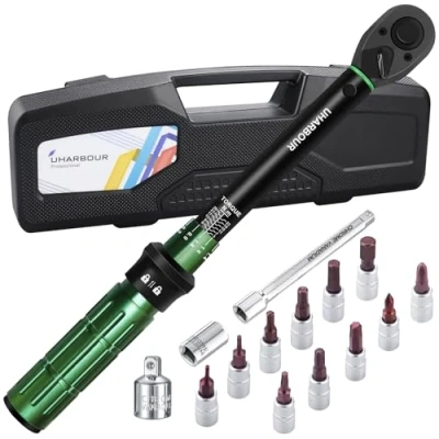 Image of Uharbour 3 25 Nm 3/8 Drive Torque Wrench for Bicycles, Bicycle Set with Bits, Adapter and Extension Rod Bike, ±3% Error Accuracy