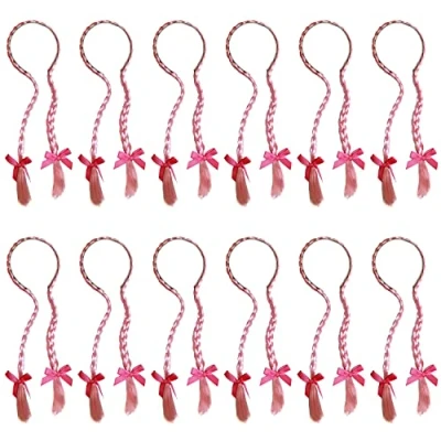 Image of Oktoberfest Hair Plaits Pack of 1 Pink with Bows on a Headband Ladies Bavarian German Fancy Dress Accessory