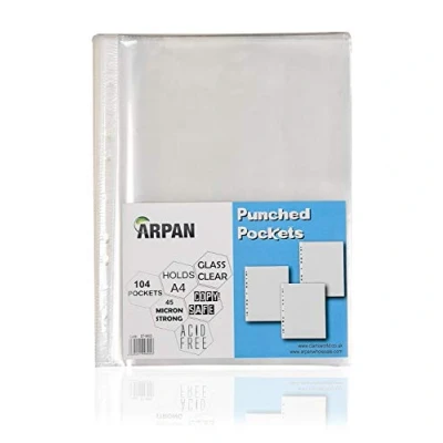 Image of Punched Pocket A4 Strong 45 Micron Transparent Poly Wallets Glass Clear Sheet Protector by Arpan (A4 104 X 4 Pack)