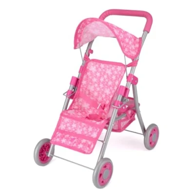 Image of Toyrific Snuggles Deluxe Dolls Buggy Collapsible Stroller, Toy Pram Pushchair for Kids, Girls, Pink