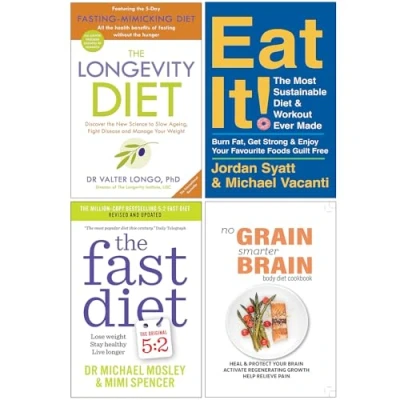 Image of The Longevity Diet, Eat It, Fast Diet &amp; No Grain Smarter Brain Body Cookbook 4 Books Collection Set