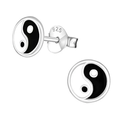 Image of yin Yang studs 7 mm 925 Sterling Silver Ear Earrings