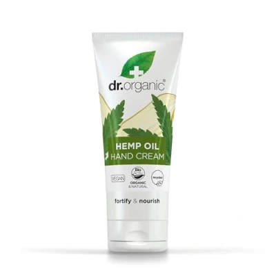 Image of Dr Organic Hemp Oil Hand &amp; Nail Cream, Moisturising, Restoring, Mens, Womens, Natural, Vegan, Cruelty Free, Paraben SLS Recycled Recyclable, Organic, 100ml, Packaging may vary