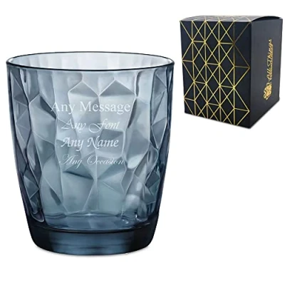 Image of Personalised Engraved 390ml Blue Diamond Whisky Glass, Gift Boxed, Perfect for Any Lover