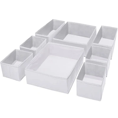 Image of Puricon Drawer Organisers Storage Box for Underwear Clothes, Foldable Fabric Wardrobe Closet Divider Cubes Containers Underwear, Bras, Socks, Scarves and Ties White