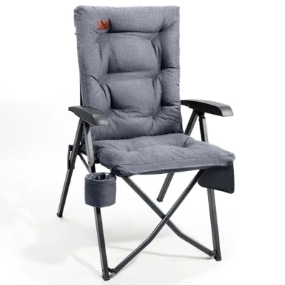 Image of EVER ADVANCED Luxury Camping Chairs 2 Set for Adults Heavy Duty High Back Oversized Folding Garden Chair Comfy Padded 6cm Loadable 150kg Adjustable Dining 4 Position Recliner Grey