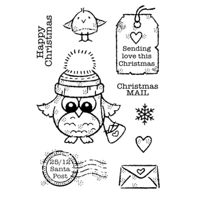 Image of Woodware Francoise Collection Owl Christmas Mail Clear Stamp Set, Transparent, 6 x 4 inches (FRS934)
