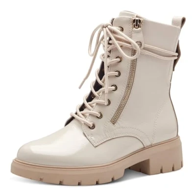 Image of Tamaris Comfort Women&#039;s Lace Boot Flat 8 85213 43 Fashion, Cream Patent, 6 UK