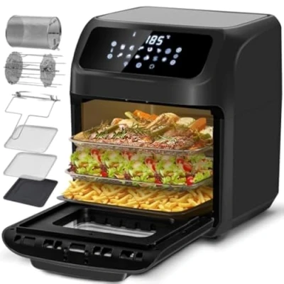 Image of LLIVEKIT 12L Large Air Fryer Oven, 1800W Family Size Digital with Rotisserie, Dehydrator, 12 Presets, 90 Minutes Timer, Preheat &amp; Reheat Oil Less for Fry Roast Bake Grill (21 Recipes)