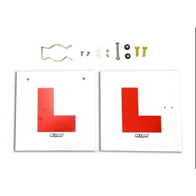 Image of Rigid motorcycle L Plate Kit. Front &amp; rear with fork leg mounting bracket. All fittings included and pre drilled holes in both plates.