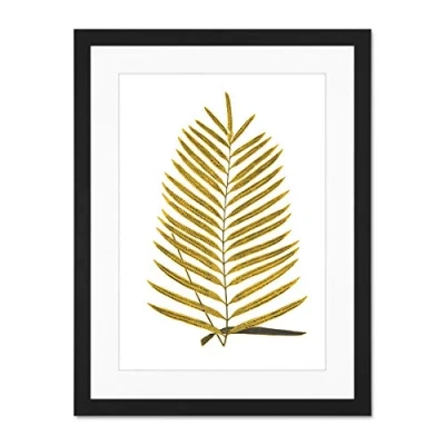 Image of Wee Blue Coo Botanics Gold And Grey Fern Large Black Framed Art Print Wall Poster 18x24 inch