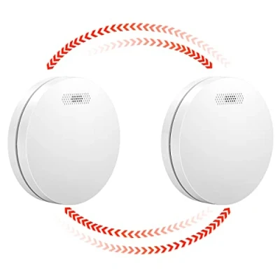 Image of XINDUM Wireless Interlinked Smoke Alarm for Home 2 Pack Detector with 10 Year Battery, Mute Function, Small White 85dB Fire Warning